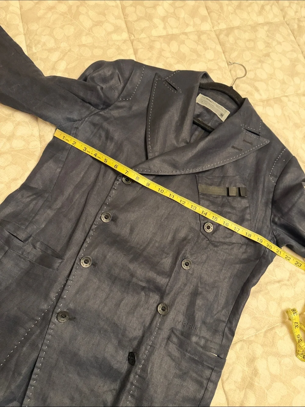 G-Star Men's Dark Navy Double-Breasted 100% Linen Blazer - Picture 10 of 14